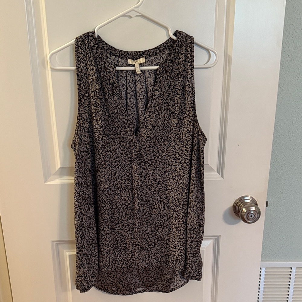 joie silk Chic Black and Gray Patterned Sleeveless Blouse